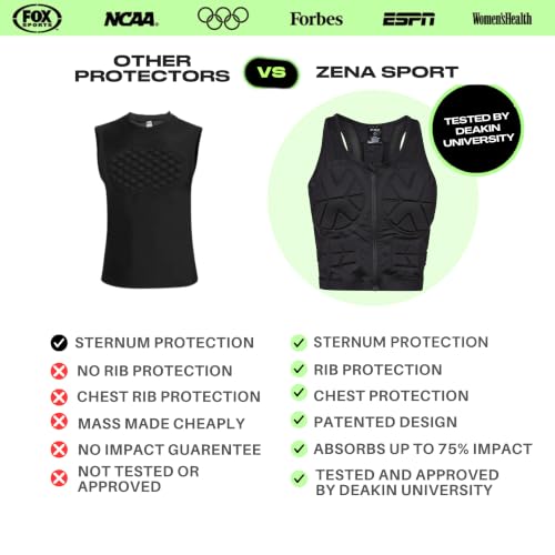 Zena Sport - Adult Chest Protector Vest for Women - Front Zip Padded Compression Vest - for Contact Sports, Lacrosse, & More - size: X-Small