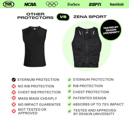 Zena Sport - Adult Chest Protector Vest for Women - Front Zip Padded Compression Vest - for Contact Sports, Lacrosse, & More - size: Large