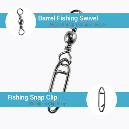High Strength Fishing Swivels Stainless Clips Steel Snap Swivels Barrel Connector Saltwater Swivel Fishing Rolling Black Nickel - size: Size 4+M (57lb) 50 pcs