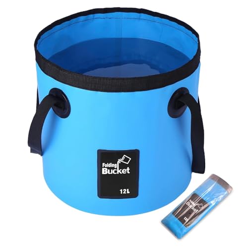 Collapsible Bucket with Handle, Lightweight 5 Gallon 20L Folding Water Container, Portable Wash Basin for Camping, Fishing, Gardening, Car Washing, and Outdoor Use - color: Blue, size: 12L