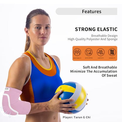 Volleyball Elbow Pads Youth 2XS-XL - Kids Teens Elbow Protector with Thicken Sponge Breathable Padding - color: Pink, size: XX-Small