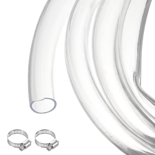 1" x 1 1/4" Clear Plastic PVC Tubing 5ft Flexible Vinyl Tube, [for Garden Irrigation, Water Hose, Fish Tank, Aquarium] - 25.4x31.8mm / with 2Pcs Clamps - size: 1" x 1 1/4"