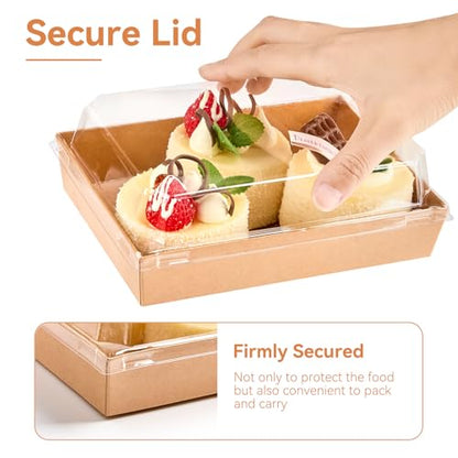 Charcuterie Boxes with Clear Lids, 50 Pack, 7 x 5 Inches, Brown | Disposable, Bakery Dessert Boxes, To Go Food Containers, For Pastries, Chocolate Covered Strawberries, Hot Cocoa Bombs - color: Brown