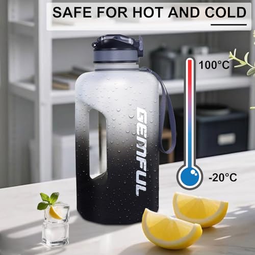 GEMFUL 74oz Large Water Bottle Sport Jug with Straw & Handle (White/Black) - color: White Black with Straw
