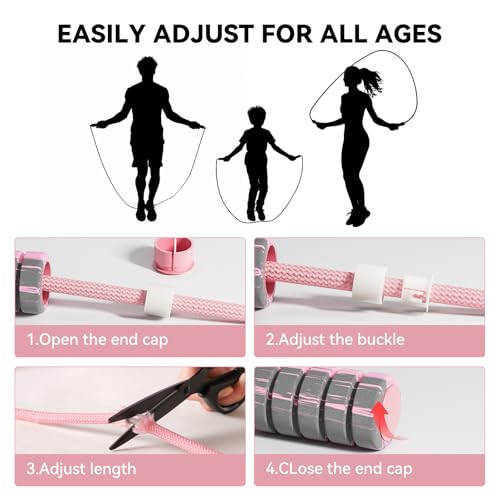 Jump Rope Cotton Adjustable Skipping Weighted jumprope for Women, Adult and Children Athletic Fitness Exercise Jumping Rope - color: Pink, size: 2pcs
