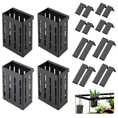 4 Pack Aquarium Plant Holder for 1-3.2in Edge, Hanging Fish Tank Plant Holder Aquatic Plant Pot with 16 Hooks for Live Plants Aquarium Planter Fish Tank Decorations