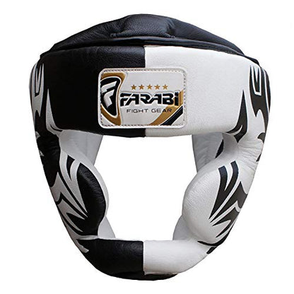 Farabi Sports Boxing headguard Real Leather MMA Head Gear Muay Thai Kickboxing Training Punch Sparring Gear - size: X-Large