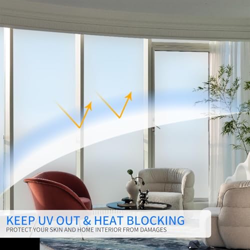 Frosted Window Film, Removable Glass Door Privacy Film, Suitable for Bathrooms, Offices, Static Cling Decorative Film, Reusable Window Stickers (White, 23.6X196.9 Inch)