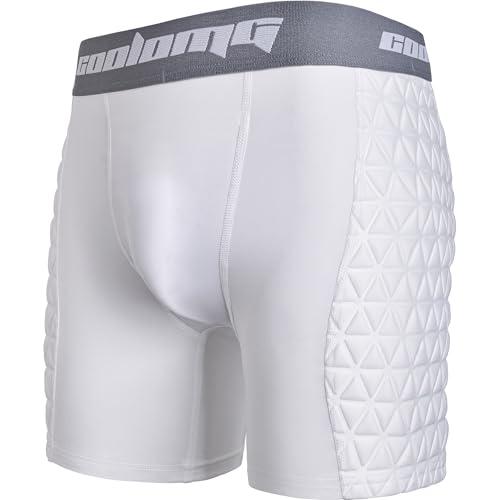 COOLOMG Boys Youth Padded Baseball Sliding Shorts w/Cup Pocket - color: White, size: X-Large