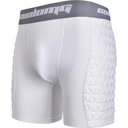 COOLOMG Boys Youth Padded Baseball Sliding Shorts w/Cup Pocket - color: White, size: Medium