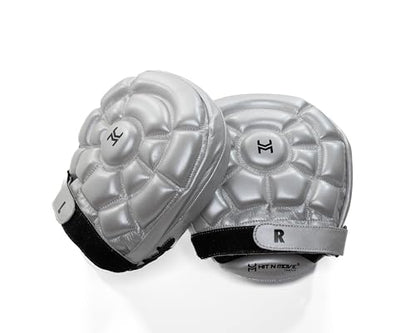 HIT N MOVE Curved Micro Turtle Boxing Mitts | Punching Pads | Sparring Gear for Boxing, MMA, Kickboxing, Muay Thai, Martial Arts Training Equipment, Genuine Leather, High-Performance Mitts - color: Silver