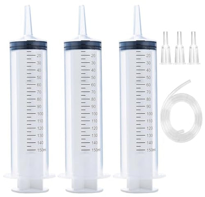 3 Pack 150ml Syringes with 55.1-Inch Tubes, Large Plastic Syringe for Scientific Labs Experiments, Nutrient Measuring, Watering, Refilling - style: 150 ml