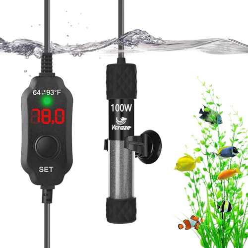 100W Compact Aquarium Heater for 10-20 Gallon Tanks | Super Short Submersible Fish Tank Heater with LED Digital Thermostat, Dry-Run & Overheat Protection, Memory Function