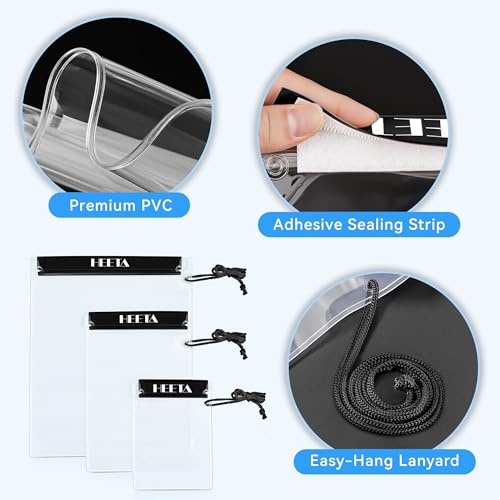 HEETA 5-Pack Clear Waterproof Dry Bag Pouch, Water Tight Cases Dry Bags Document Holder for Camera Mobile Phone Maps, Kayaking Boating