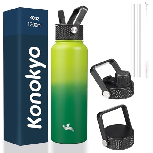 Konokyo 40 oz Insulated Stainless Steel Water Bottle with Straw Lid - color: Bamboo Grove, size: 40 Ounces