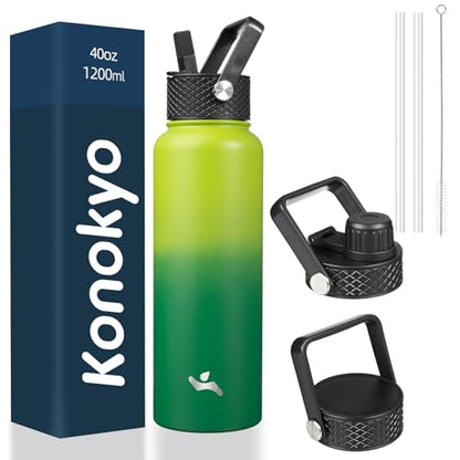 Konokyo 40 oz Insulated Stainless Steel Water Bottle with Straw Lid - color: Bamboo Grove, size: 40 Ounces