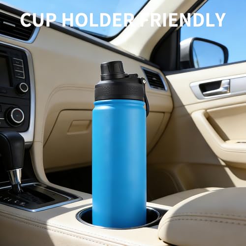 Insulated Water Bottle 24oz, Stainless Steel Double Wall Vacuum Sports Flask with 2-in-1 Straw & Chug Lid, BPA-Free, Leak Proof, Keeps Cold 24H for Travel Gym School - color: Blue 750