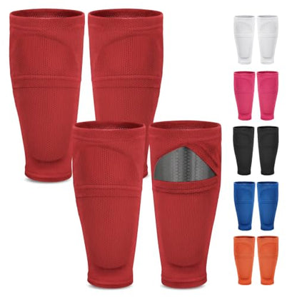 Shin Guard Sleeves 2 Pairs, Soccer Sleeves for Kids & Youth Ages 3-15 - color: Red, size: S (3'3''-3'10''/3-5Y)