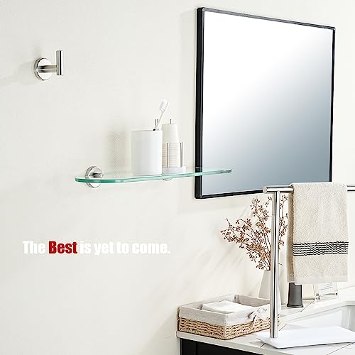 JQK Bathroom Glass Shelf, Tempered Glass Shower Storage 20 by 5 inches, 304 Stainless Steel Brushed Finish Wall Mount, TGS121L20-BN - color: Brushed, size: 20 Inch