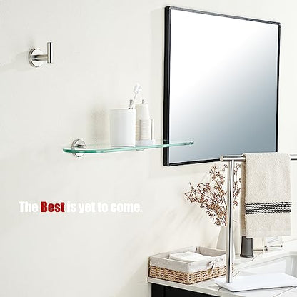 JQK Bathroom Glass Shelf, Tempered Glass Shower Storage 20 by 5 inches, 304 Stainless Steel Brushed Finish Wall Mount, TGS121L20-BN - color: Brushed, size: 20 Inch