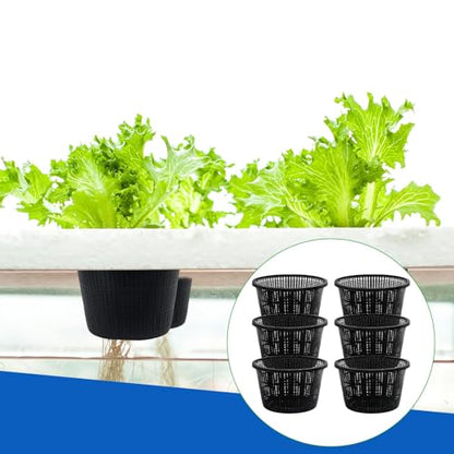 Hydroponic Mesh Net Pots, 6 Pieces, Black Plastic Garden Baskets for Aquatic Plants, Pond and Aquarium