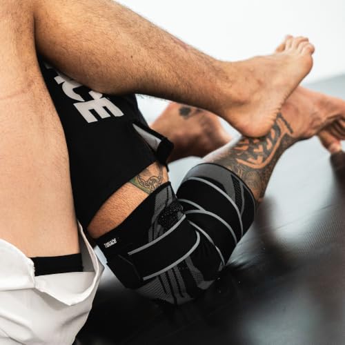 Tenace BJJ Knee Brace – Compression Knee Pad with Side Stabilizers & Gel Pad for Grappling, Jiu Jitsu, MMA, Wrestling, Judo & Muay Thai (1, Black, XX-Large) - color: Black, size: XX-Large
