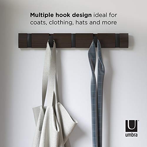 Umbra Flip Coat Rack, Wall Mounted 5-Hook Space Saving, Walnut/Black - color: Walnut/Black, size: 5 hook