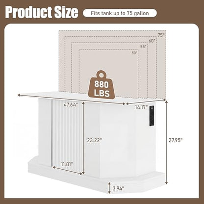 Modern 55-75 Gallon Fish Tank Stand with Built-in Power Outlet, Heavy Duty Aquarium Stand with Cabinet Storage for Fish Turtle Reptile Tanks, 880lbs Capacity, Engineered Wood, Easy Assembly,White