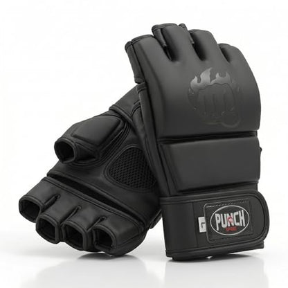 Punch Sports MMA Gloves Open Palm Training Gloves Matt Synthetic Leather Grappling Gloves for Men Women UFC Style Fight Gloves for Sparring Muay Thai Kickboxing Heavy Bag - size: Large-X-Large