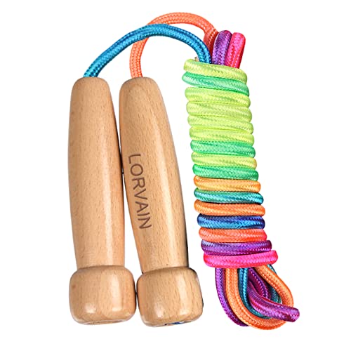 Lorvain Jump Rope for Kids,Adjustable Kids Jump Ropes for Fitness Activity | Cotton Skipping Rope with Wooden Handle for Girls Boys Toddler Outdoor Fun Activities Exercise - color: Rainbow-1pcs