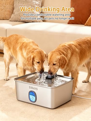 4Gal/15L Large Dog Water Fountain, Stainless Steel Pet Fountain with Water Window & LED Light, Ultra Quiet Automatic Dog Water Bowl Dispenser for Large Dogs & Multi-pet, Easy to Clean FS76