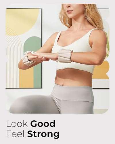 Pilates Wrist & Ankle Weights | Adjustable Weighted Bangles | 1LB/2LB Each - color: Beige, size: 1 LB