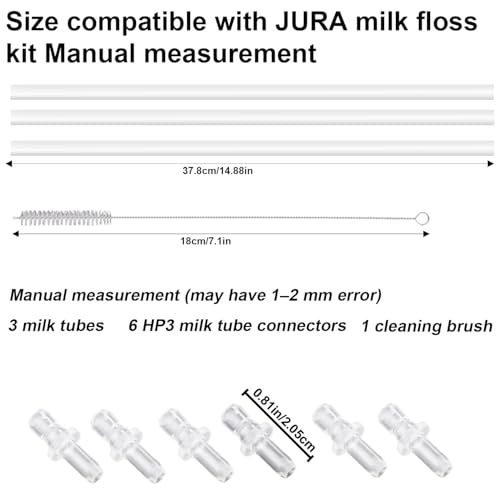 3pcs Milk Tubes Hoses, with 6 Connectors 1 Brush Silicone Milk Container Pipe Replacement Accessories Compatible with Jura ENA E8 GIGA 6 10 W10 Z5 Z6 Z7 Z8 Z9 Z10 J6 J8 J9 S80 WE8 Coffee Machine