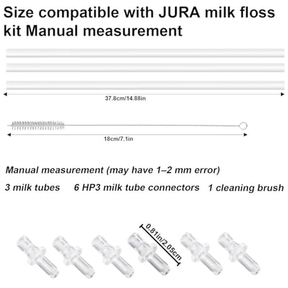 3pcs Milk Tubes Hoses, with 6 Connectors 1 Brush Silicone Milk Container Pipe Replacement Accessories Compatible with Jura ENA E8 GIGA 6 10 W10 Z5 Z6 Z7 Z8 Z9 Z10 J6 J8 J9 S80 WE8 Coffee Machine