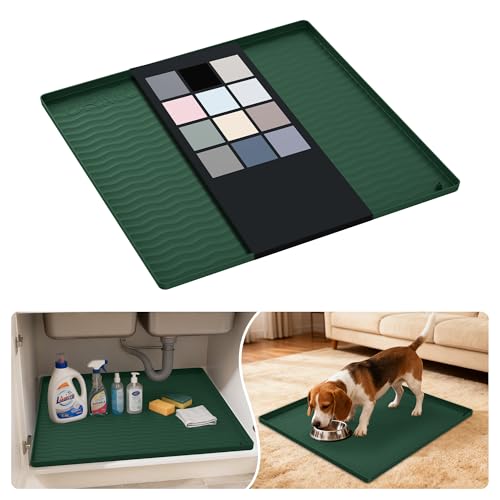 Waterproof Silicone Under Sink Mat 22'' x 22'' Shelf Liner for Kitchen and Bathroom, Cabinet and Counter Protector, Storage and Organizers, Litter Mat, Pet Cat Puppy Essentials(Green) - color: Green, size: 22"W x 22"L