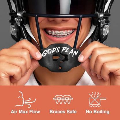 SLEEFS Classic Football Mouthguard with Bold Designs and Removable Strap - color: God's Plan Black