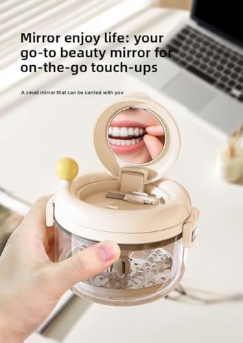 Cute Retainer Cleaner Case with Strainer & Spinning Basket - 3-Layer Orthodontic Denture Bath Box for Aligners/Mouth Guard - Portable Travel Soaking Cup with Removal Tool Storage (Cream/Puppy Design)