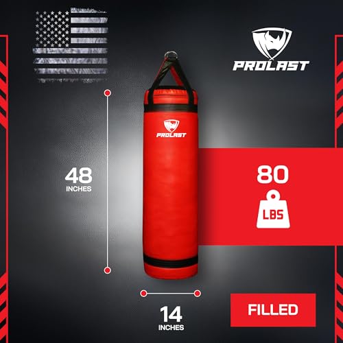 4 ft 80lb Heavy Boxing Punching Bag, Muay Thai, MMA, Strength Training Equipment, Hanging - color: Red, size: Filled with Bottom D-Ring