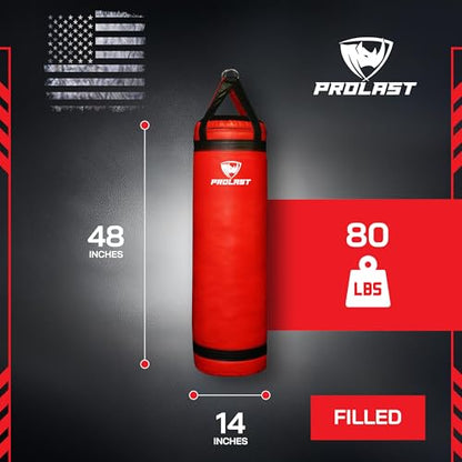 4 ft 80lb Heavy Boxing Punching Bag, Muay Thai, MMA, Strength Training Equipment, Hanging - color: Red, size: Filled with Bottom D-Ring