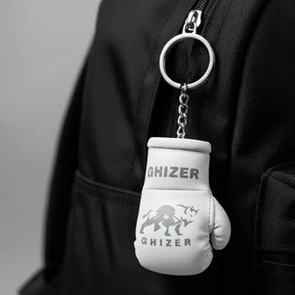 Mini Boxing Gloves Keychain (1 pcs) Premium PU Leather, Sports Lover Gift, Bag Accessory, Car Hanging for Men & Women - color: White