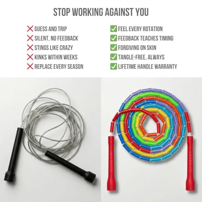 Elevate Rope Beaded Jump Rope, 1 in Beads, 10 ft Adjustable, Segmented - color: Rainbow