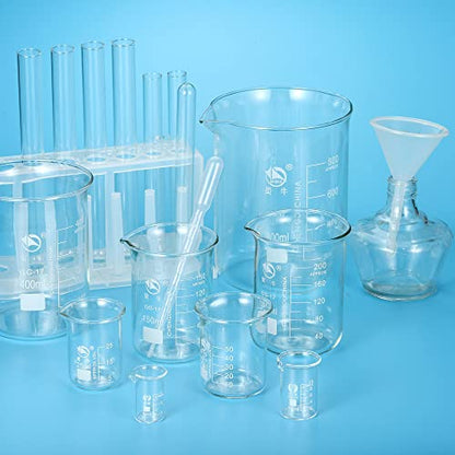 PATIKIL 3Pcs 10ml Low Form Glass Beaker, 3.3 Borosilicate Glass Graduated Printed Scale Measuring Cups with Spout for Kitchen Lab Liquids - size: 10ml