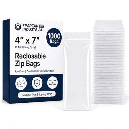 Spartan Industrial - 4" X 7" Heavy-Duty Small Zip Bags (1000 Count) - 4 Mil Plastic Bags for Packaging, Parts, Crafts - size: 4" X 7"