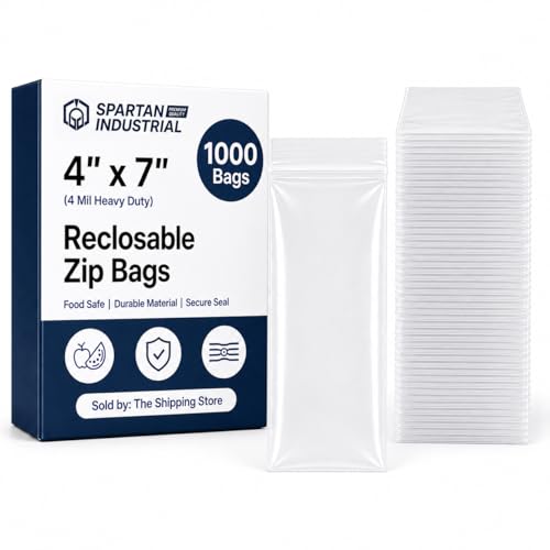 Spartan Industrial - 4" X 7" Heavy-Duty Small Zip Bags (1000 Count) - 4 Mil Plastic Bags for Packaging, Parts, Crafts - size: 4" X 7"
