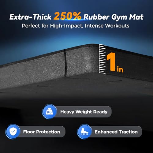 SUPERJARE 1" Extra-Thick Rubber Top Exercise Mat, Gym Flooring for Home Gym | Puzzle Gym Mat for Workout Equipment, Interlocking Floor Tiles with EVA Foam, 6 Pcs 24 Sq Ft, Black/Grey - size: 6 Tiles (24 Sq Ft)