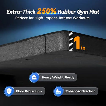 SUPERJARE 1" Extra-Thick Rubber Top Exercise Mat, Gym Flooring for Home Gym | Puzzle Gym Mat for Workout Equipment, Interlocking Floor Tiles with EVA Foam, 6 Pcs 24 Sq Ft, Black/Grey - size: 6 Tiles (24 Sq Ft)