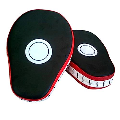Pair of Curved Thai Pads for Kickboxing Training, PU Leather Red