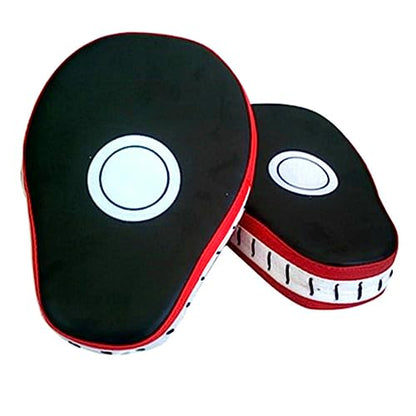 Pair of Curved Thai Pads for Kickboxing Training, PU Leather Red