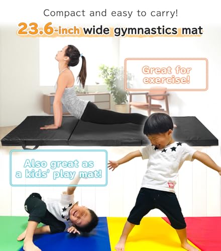 KaRaDaStyle Gymnastics Mat Folding Stretch Mats 71"x24"x2" Exercise Muscle Training Children Play Horizontal Bar Mat Yoga Sports Soundproof Home Use - color: Greige