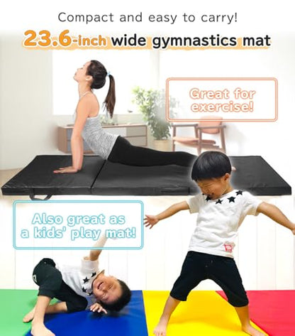 KaRaDaStyle Gymnastics Mat Folding Stretch Mats 71"x24"x2" Exercise Muscle Training Children Play Horizontal Bar Mat Yoga Sports Soundproof Home Use - color: Greige